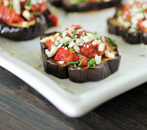 eggplant topped with tomato salsa and feta cheese